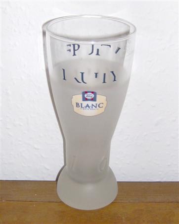 beer glass from the Kronenbourg brewery in France with the inscription 'Kronenbourg 1664 Blanc White Beer'