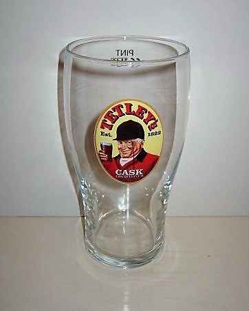 beer glass from the Tetley's brewery in England with the inscription 'Tetley's Est 1822 Cask Conditioned'