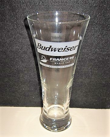 beer glass from the Anheuser Busch brewery in U.S.A. with the inscription 'Budweiser France 98 World Cup'