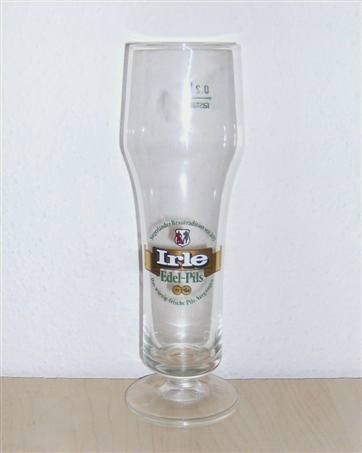 beer glass from the Irle Friedrich brewery in Germany with the inscription 'Siegerlander Brautradition Seit 1693 Irle Edel Pils Das Wurzig frische Pils Vergnugen'