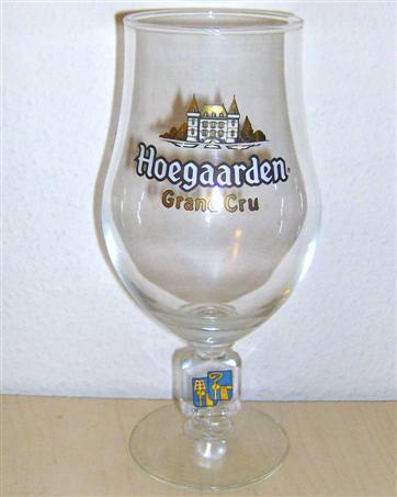 beer glass from the Hoegaarden  brewery in Belgium with the inscription 'Hoegaarden Gran Cru'