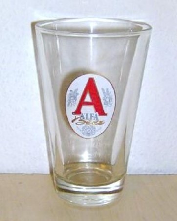beer glass from the Athenian brewery in Greece with the inscription 'A Alfa Beer'