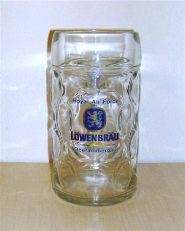beer glass from the Lowenbrau brewery in Germany with the inscription 'Royal Air Force Lowenbrau  Oberammergau'