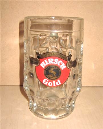 beer glass from the Hirschbrauerei  brewery in Germany with the inscription 'Sonthofer Hursch Gold'