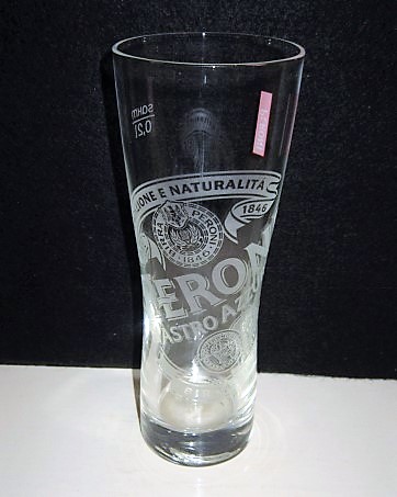 beer glass from the Peroni brewery in Italy with the inscription 'Dal Tradizione E Naturalita 1846 Peroni Nastro Azzurro Birra Superiore'