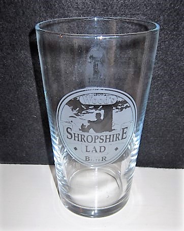 beer glass from the Wood's brewery in England with the inscription 'Wood's Shropshire Lad Bitter'