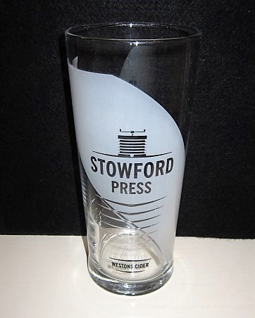 beer glass from the Westons Cider brewery in England with the inscription 'Stowford Press Westons Cider'
