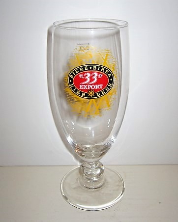 beer glass from the Pelican-Pelforth brewery in France with the inscription 'Biere Birra Bler Beer 33 Export'