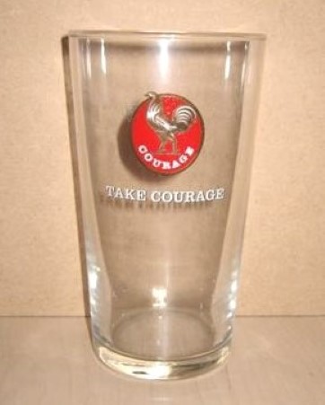 beer glass from the Courage brewery in England with the inscription 'Courage Take Courage'
