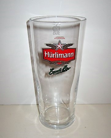 beer glass from the  Hurlimann brewery in Switzerland with the inscription 'Sternbrau Hurlimann Braukunst Seit 1836 Export Bier'