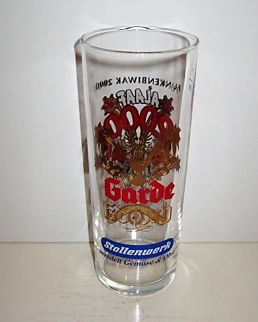 beer glass from the Gaffel brewery in Germany with the inscription 'Garde Kolsch Stollenwerk Veredell Gemuse & Obst'