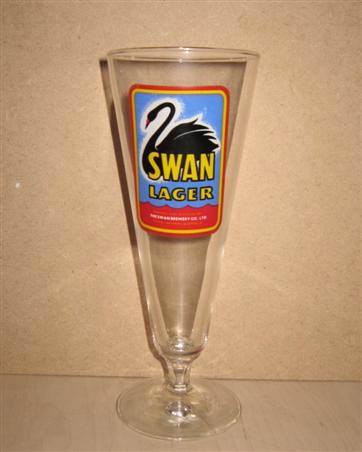 beer glass from the Swan brewery in Australia with the inscription 'Swan Lager The Swan Brewery Co Ltd'