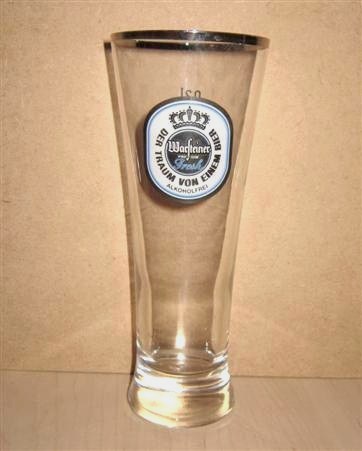 beer glass from the Warsteiner brewery in Germany with the inscription 'Warsteiner Premium Fresh Der Traum Von Einem Bier Alkoholfrei'