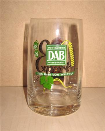 beer glass from the Dab brewery in Germany with the inscription 'Dortmunder DAB Actien Brauerei Export Das Bier Von Weltruf'