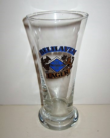 beer glass from the Belhaven brewery in Scotland with the inscription 'Belhaven Premium 1719 Lager'