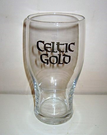 beer glass from the Hereford Brewery  brewery in England with the inscription 'Celtic Gold'
