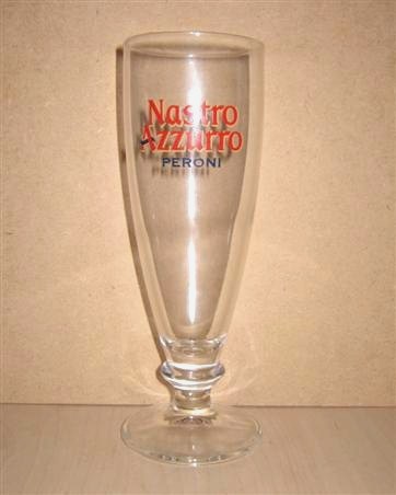 beer glass from the Peroni brewery in Italy with the inscription 'Nastro Azzurro Peroni'