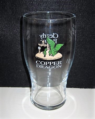 beer glass from the Copper Dragon  brewery in England with the inscription 'Copper Dragon'