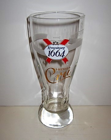 beer glass from the Kronenbourg brewery in France with the inscription 'Kronenbourg 1664 Premier Cru'