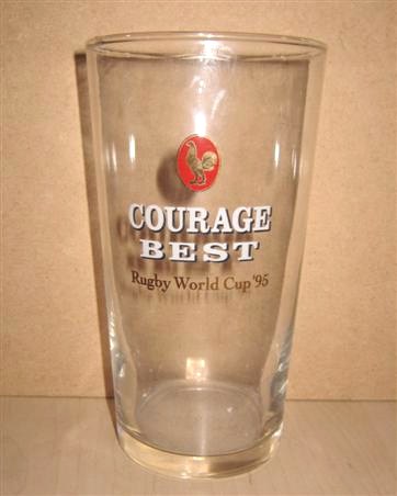 beer glass from the Courage brewery in England with the inscription 'Courage Best Rugby World Cup '95'