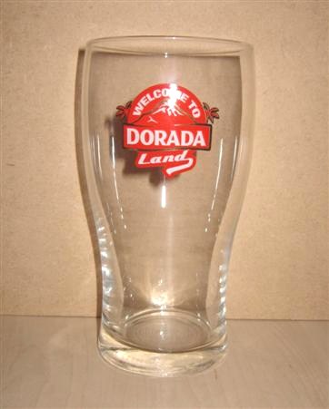 beer glass from the Compania Cervecera de Canarias brewery in Spain with the inscription 'Welcome To Dorada Land'