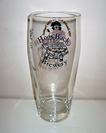 beer glass from the Hogs Back brewery in England with the inscription 'Hogs Back Brewery.'