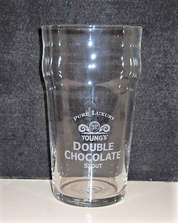 beer glass from the Young's brewery in England with the inscription 'Pure Luxury Young's Double Chocolate Stout'