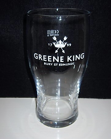 beer glass from the Greene King brewery in England with the inscription '1799 Green King Bury ST Edmunds'