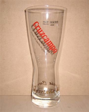 beer glass from the Cruzcampo brewery in Spain with the inscription 'Cruzcampo Cerveza Importada De Espana'
