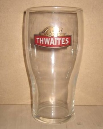 beer glass from the Thwaites brewery in England with the inscription 'Thwaites'