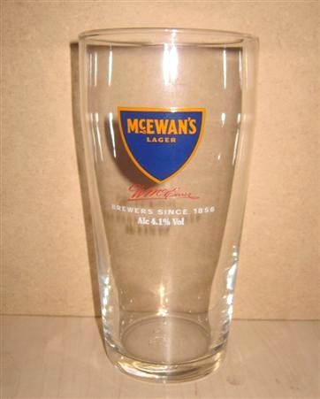 beer glass from the McEwan's brewery in Scotland with the inscription 'McEwan's Lager Brewers Since 1856 Alc 4.1% Vol'