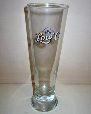 beer glass from the Marston's brewery in England with the inscription 'Marston's Low C'