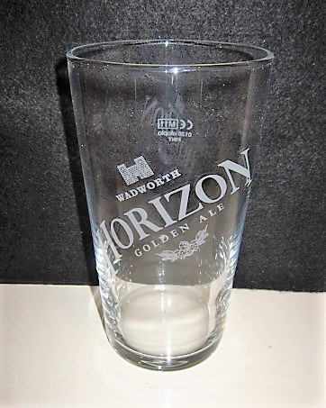 beer glass from the Wadworth brewery in England with the inscription 'Wadworth Horizon Golden Ale'