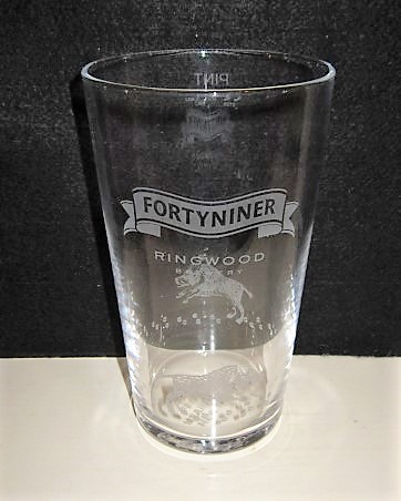 beer glass from the Ringwood brewery in England with the inscription 'Fortyniner Ringwood Brewery'