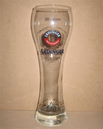 beer glass from the Erdinger  brewery in Germany with the inscription 'Erdinger Weissbru Aus Bayern Gebraut. Erdinger Weibier. Privatbrauerei Seit 1886.'