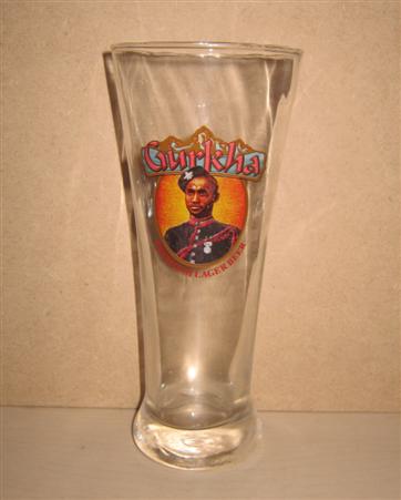 beer glass from the Hepworth brewery in England with the inscription 'Gurkha Premium Lager Beer'