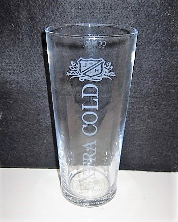 beer glass from the Joseph Holt brewery in England with the inscription 'J H Extra Cold'