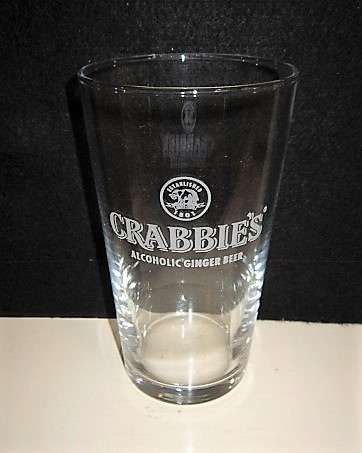 beer glass from the Crabbie's brewery in Scotland with the inscription 'Established 1801 Crabbie's Alcoholic Ginger Beer'