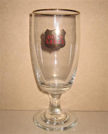 beer glass from the Whitbread  brewery in England with the inscription 'Gold Label'