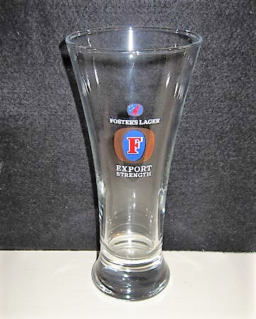 beer glass from the Foster's brewery in Australia with the inscription 'Foster's Lager Export Strength'