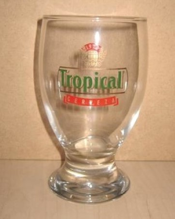 beer glass from the Compania Cervecera de Canarias brewery in Spain with the inscription '1924 Tropical Cerveza'