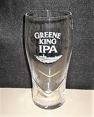 beer glass from the Greene King brewery in England with the inscription 'Greene King IPA Brewing Perfection'