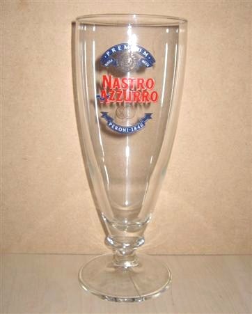 beer glass from the Peroni brewery in Italy with the inscription 'Premium Birra Beer Nastro Azzurro Peroni 1846'