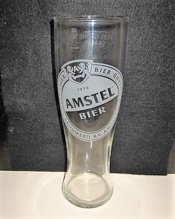 beer glass from the Amstel brewery in Netherlands with the inscription '1870 Amstel Beer Larger Bier Amstel Brouwerij B.V Amsterdam Holland'