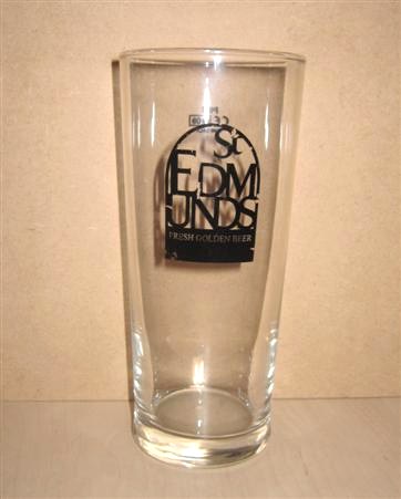 beer glass from the Greene King brewery in England with the inscription 'St Edmunds Freash Golden Beer'