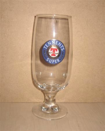 beer glass from the Tennent's brewery in Scotland with the inscription 'Tennent's Super Brewers Of Quality Lager Since 1885'