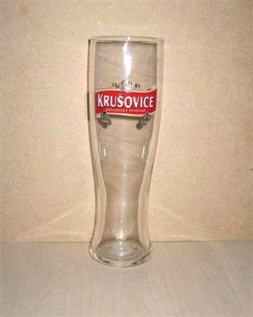 beer glass from the Krusovice brewery in Czech Republic with the inscription 'Krusovice Krusovice Pivovar 1581'