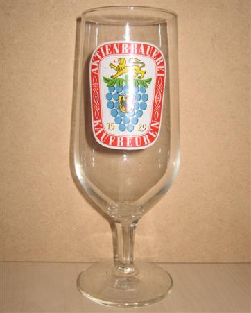 beer glass from the Aktien Kaufbeuren brewery in Germany with the inscription 'Aktienbrauerei Kaufbeuren 1529'