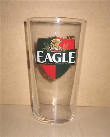 beer glass from the Charles Wells brewery in England with the inscription 'Wells Eagle Brewed In Bedford'
