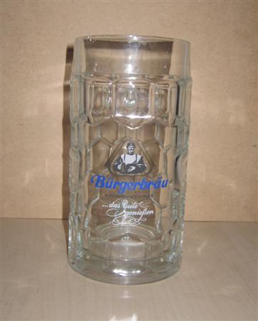 beer glass from the Hasen  brewery in Germany with the inscription 'Burgerbrau Augsburg Gogginhgen'